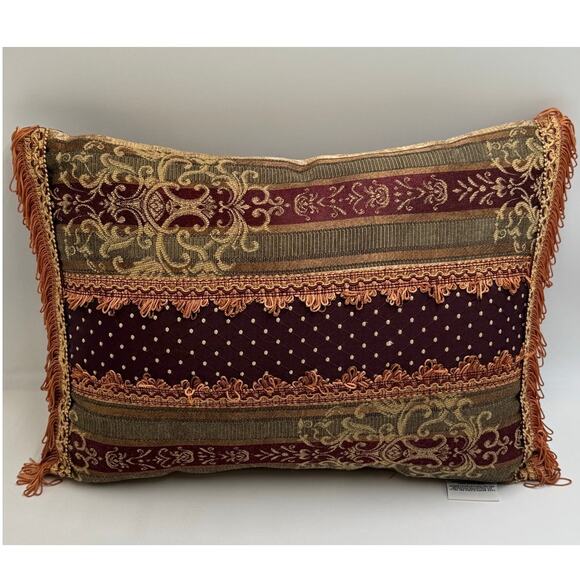 Croscill Home Tapestry Accent Pillow Boudoir Burgundy Gold Fringe Rectangular - Picture 1 of 12